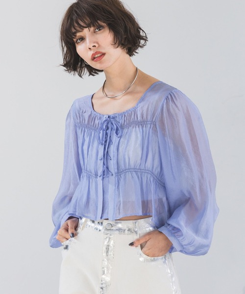 PAGEBOY（ページボーイ）の「レースアップシャーリングブラウス（シャツ/ブラウス・レディース・ブラック/アイボリー/オフホワイト/ブルー・FREE）」の7枚目の写真