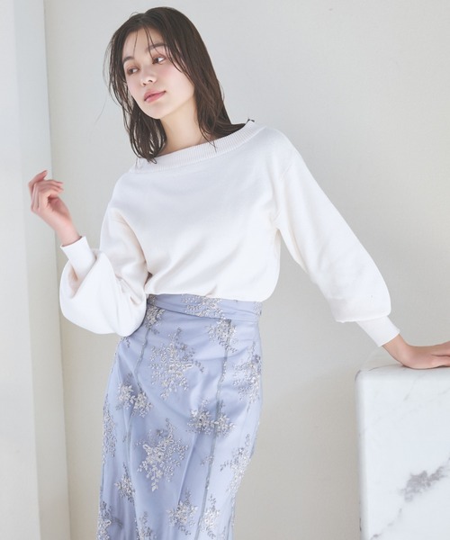 mysty woman（ミスティウーマン）の「ボリュームスリーブボートネック　106930（ニット/セーター・レディース・オフホワイト/グレー/ライトグリーン/イエロー・FREE）」の2枚目の写真