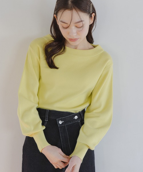 mysty woman（ミスティウーマン）の「ボリュームスリーブボートネック　106930（ニット/セーター・レディース・オフホワイト/グレー/ライトグリーン/イエロー・FREE）」の4枚目の写真