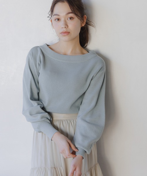 mysty woman（ミスティウーマン）の「ボリュームスリーブボートネック　106930（ニット/セーター・レディース・オフホワイト/グレー/ライトグリーン/イエロー・FREE）」の3枚目の写真