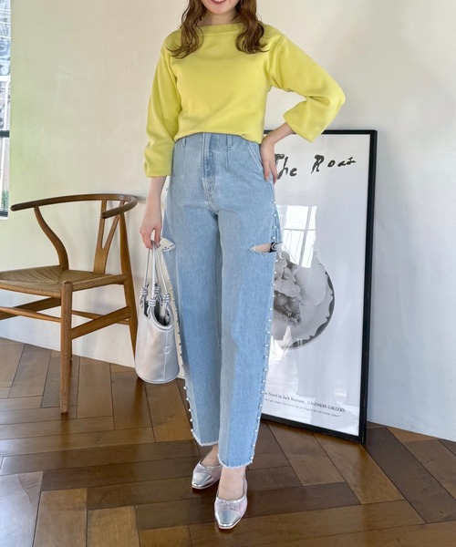 mysty woman（ミスティウーマン）の「ボリュームスリーブボートネック　106930（ニット/セーター・レディース・オフホワイト/グレー/ライトグリーン/イエロー・FREE）」の20枚目の写真