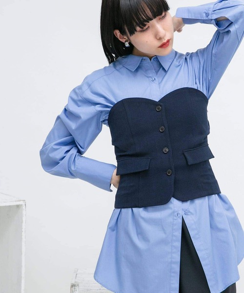 KBF（ケイビーエフ）の「ビスチェSETオーバーシャツ（シャツ/ブラウス・レディース・ベージュ系その他/ブルー系その他/グリーン系その他・ONE）」の3枚目の写真