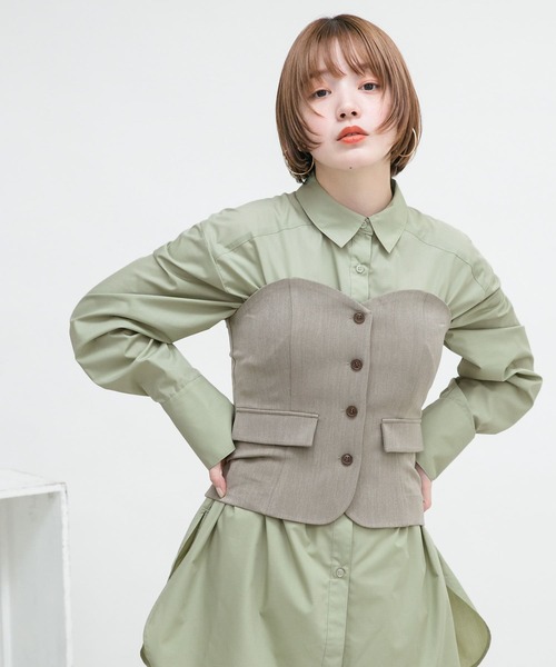 KBF（ケイビーエフ）の「ビスチェSETオーバーシャツ（シャツ/ブラウス・レディース・ベージュ系その他/ブルー系その他/グリーン系その他・ONE）」の8枚目の写真