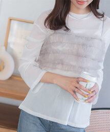 ベーシックTシャツ×チュールビスチェSET