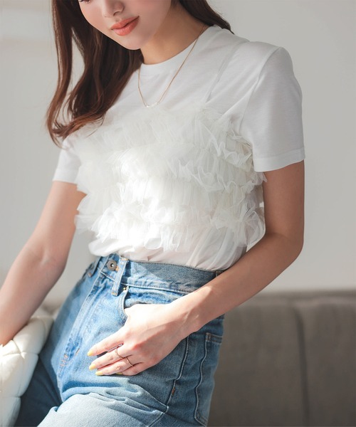 KOBE LETTUCE(コウベレタス)の「ベーシックTシャツ×チュールビスチェSET(シャツ/ブラウス・レディース・ブラック×ブラック/ホワイト系その他/ホワイト系その他2・M)」の16枚目の写真