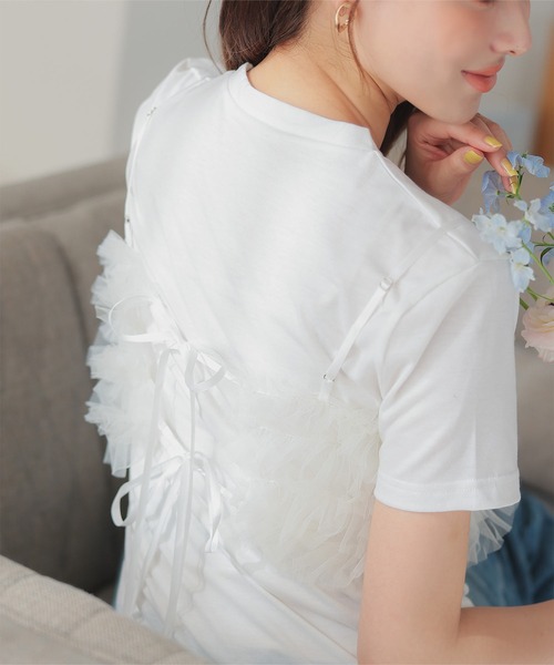 KOBE LETTUCE(コウベレタス)の「ベーシックTシャツ×チュールビスチェSET(シャツ/ブラウス・レディース・ブラック×ブラック/ホワイト系その他/ホワイト系その他2・M)」の15枚目の写真