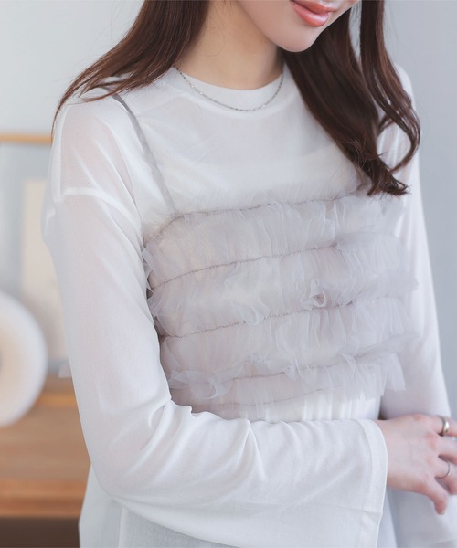 KOBE LETTUCE(コウベレタス)の「ベーシックTシャツ×チュールビスチェSET(シャツ/ブラウス・レディース・ブラック×ブラック/ホワイト系その他/ホワイト系その他2・M)」の13枚目の写真