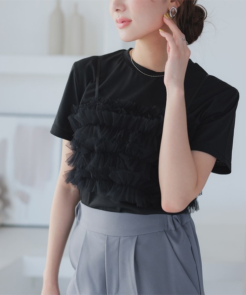 KOBE LETTUCE(コウベレタス)の「ベーシックTシャツ×チュールビスチェSET(シャツ/ブラウス・レディース・ブラック×ブラック/ホワイト系その他/ホワイト系その他2・M)」の10枚目の写真