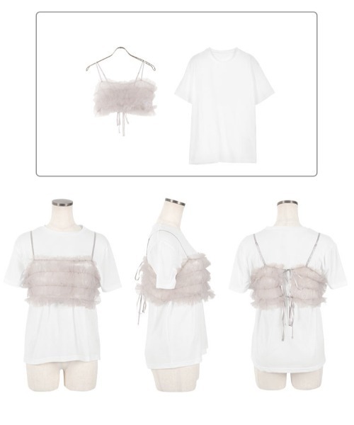 KOBE LETTUCE(コウベレタス)の「ベーシックTシャツ×チュールビスチェSET(シャツ/ブラウス・レディース・ブラック×ブラック/ホワイト系その他/ホワイト系その他2・M)」の9枚目の写真