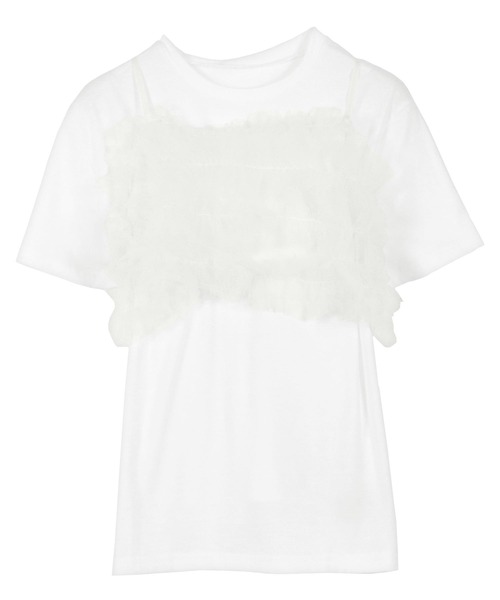 KOBE LETTUCE(コウベレタス)の「ベーシックTシャツ×チュールビスチェSET(シャツ/ブラウス・レディース・ブラック×ブラック/ホワイト系その他/ホワイト系その他2・M)」の6枚目の写真