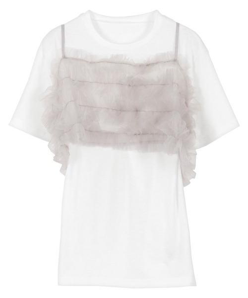 KOBE LETTUCE(コウベレタス)の「ベーシックTシャツ×チュールビスチェSET(シャツ/ブラウス・レディース・ブラック×ブラック/ホワイト系その他/ホワイト系その他2・M)」の5枚目の写真