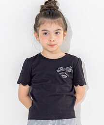BeBe | スカラップ袖ロゴリボンスムースTシャツ(90~160cm)(Tシャツ/カットソー)