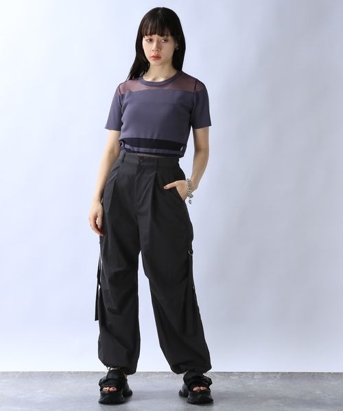 JEANASIS（ジーナシス）の「シアーコンビニットプルオーバーSS/120608（Tシャツ/カットソー・レディース・グレー系その他/ブラック/パープル・FREE）」の9枚目の写真