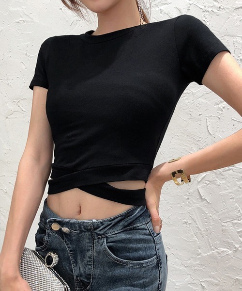Miniministore(ミニミニストア)の「へそ出し トップス レディース 半袖(Tシャツ/カットソー・レディース・ホワイト/ブラック・FREE)」の3枚目の写真