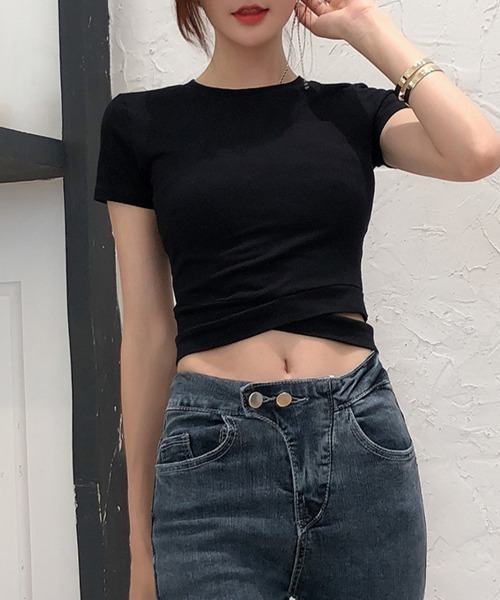 Miniministore(ミニミニストア)の「へそ出し トップス レディース 半袖(Tシャツ/カットソー・レディース・ホワイト/ブラック・FREE)」の4枚目の写真