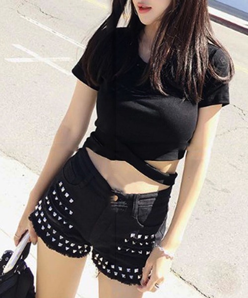 Miniministore(ミニミニストア)の「へそ出し トップス レディース 半袖(Tシャツ/カットソー・レディース・ホワイト/ブラック・FREE)」の5枚目の写真