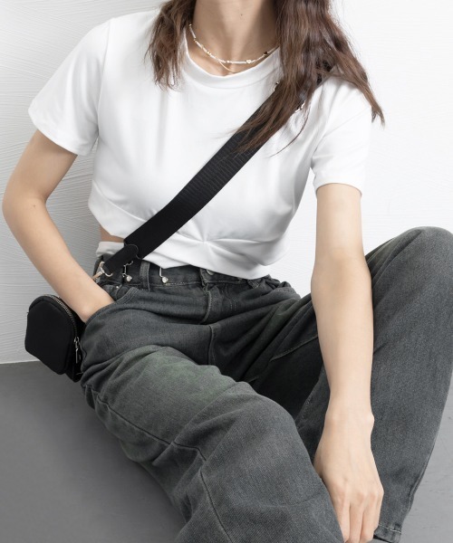 Miniministore(ミニミニストア)の「へそ出し トップス レディース 半袖(Tシャツ/カットソー・レディース・ホワイト/ブラック・FREE)」の9枚目の写真