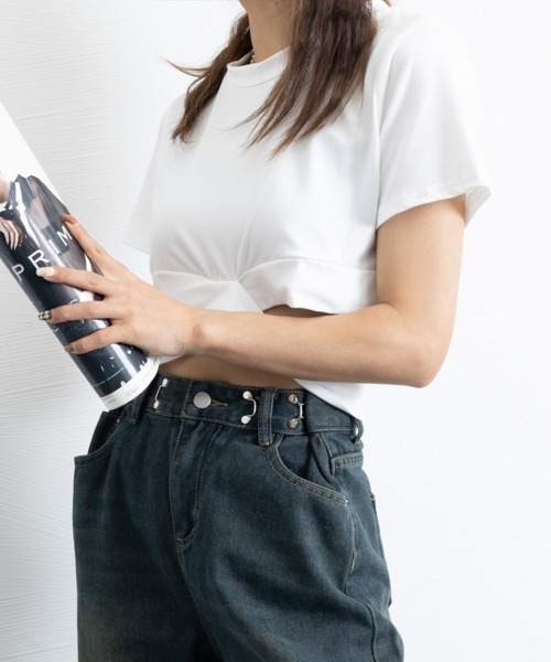 Miniministore(ミニミニストア)の「へそ出し トップス レディース 半袖(Tシャツ/カットソー・レディース・ホワイト/ブラック・FREE)」の10枚目の写真