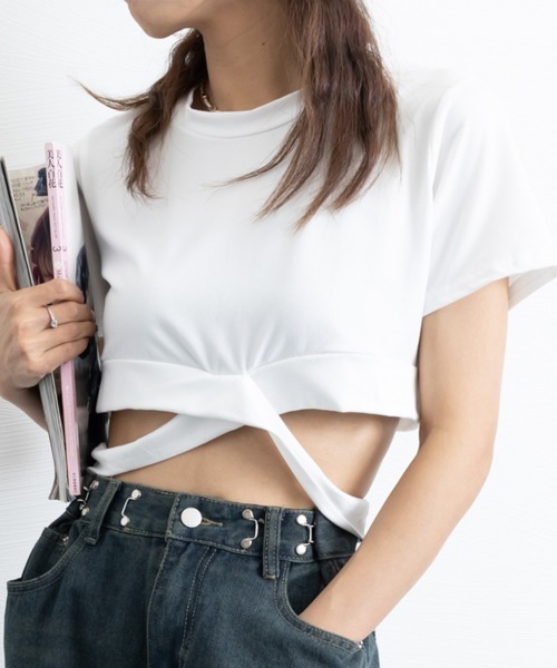 Miniministore(ミニミニストア)の「へそ出し トップス レディース 半袖(Tシャツ/カットソー・レディース・ホワイト/ブラック・FREE)」の11枚目の写真