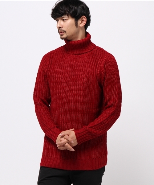 SEVENDAYS=SUNDAY（セブンデイズサンデイ）の「片アゼタートルネック　長袖プルオーバー（ニット/セーター・メンズ・ネイビー/レッド/オフホワイト/グレー・LARGE/SMALL/MEDIUM）」の4枚目の写真