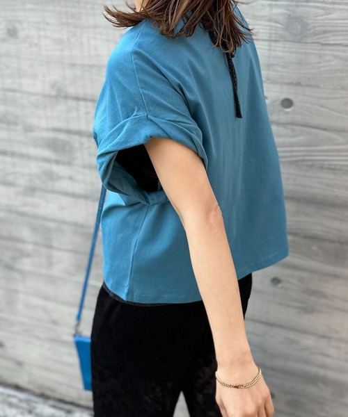 mi via loca（ミヴィアロカ）の「ターンバックCATロゴTシャツ（Tシャツ/カットソー・レディース・ライム/アイボリー/グレイッシュブルー・FREE）」の17枚目の写真