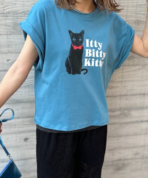 mi via loca（ミヴィアロカ）の「ターンバックCATロゴTシャツ（Tシャツ/カットソー・レディース・ライム/アイボリー/グレイッシュブルー・FREE）」の20枚目の写真
