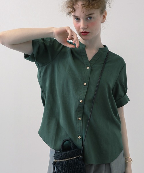 saloon（サルーン）の「SALOON(サルーン)/《新色登場》麻調合繊ブラウス【手洗い可】半袖（シャツ/ブラウス・レディース・ホワイト/グリーン/ブラック/ブルー/クリアグリーン・FREE）」の5枚目の写真