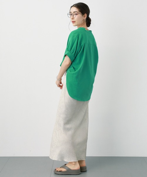 saloon（サルーン）の「SALOON(サルーン)/《新色登場》麻調合繊ブラウス【手洗い可】半袖（シャツ/ブラウス・レディース・ホワイト/グリーン/ブラック/ブルー/クリアグリーン・FREE）」の9枚目の写真