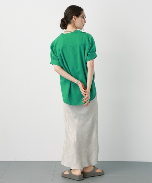 saloon（サルーン）の「SALOON(サルーン)/《新色登場》麻調合繊ブラウス【手洗い可】半袖（シャツ/ブラウス・レディース・ホワイト/グリーン/ブラック/ブルー/クリアグリーン・FREE）」の15枚目の写真