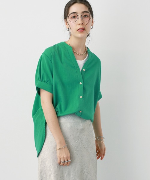 saloon（サルーン）の「SALOON(サルーン)/《新色登場》麻調合繊ブラウス【手洗い可】半袖（シャツ/ブラウス・レディース・ホワイト/グリーン/ブラック/ブルー/クリアグリーン・FREE）」の21枚目の写真