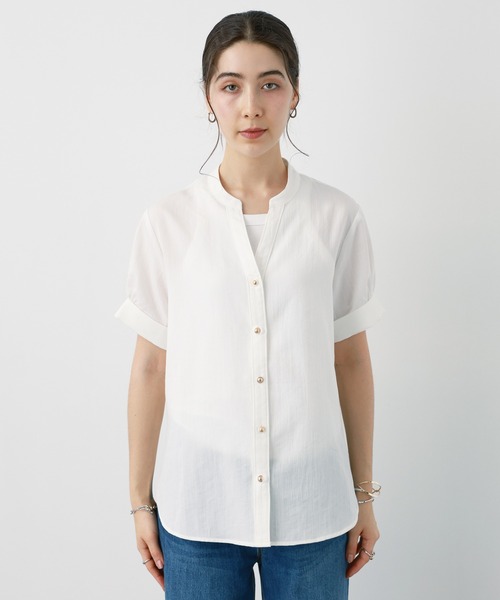 saloon（サルーン）の「SALOON(サルーン)/《新色登場》麻調合繊ブラウス【手洗い可】半袖（シャツ/ブラウス・レディース・ホワイト/グリーン/ブラック/ブルー/クリアグリーン・FREE）」の17枚目の写真