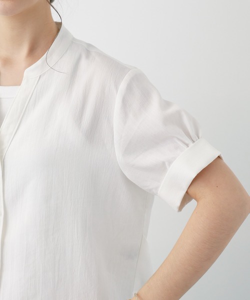 saloon（サルーン）の「SALOON(サルーン)/《新色登場》麻調合繊ブラウス【手洗い可】半袖（シャツ/ブラウス・レディース・ホワイト/グリーン/ブラック/ブルー/クリアグリーン・FREE）」の12枚目の写真