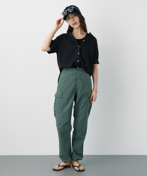 saloon（サルーン）の「SALOON(サルーン)/《新色登場》麻調合繊ブラウス【手洗い可】半袖（シャツ/ブラウス・レディース・ホワイト/グリーン/ブラック/ブルー/クリアグリーン・FREE）」の7枚目の写真