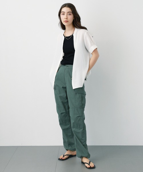 saloon（サルーン）の「SALOON(サルーン)/《新色登場》麻調合繊ブラウス【手洗い可】半袖（シャツ/ブラウス・レディース・ホワイト/グリーン/ブラック/ブルー/クリアグリーン・FREE）」の6枚目の写真