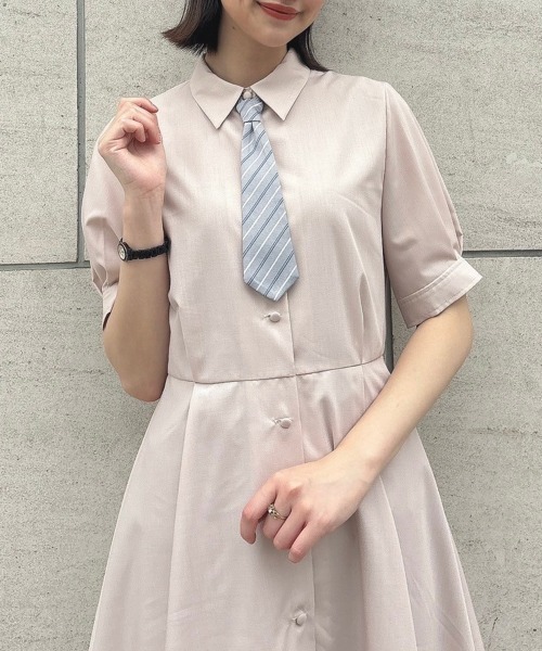 F i.n.t（フィント）の「マルチストライプネクタイ付きシャツワンピース/fint（シャツワンピース・レディース・ライトブルー/ピンクベージュ/ネイビー×ホワイト・FREE）」の3枚目の写真