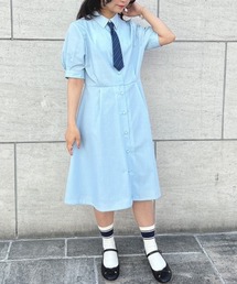 マルチストライプネクタイ付きシャツワンピース/fint