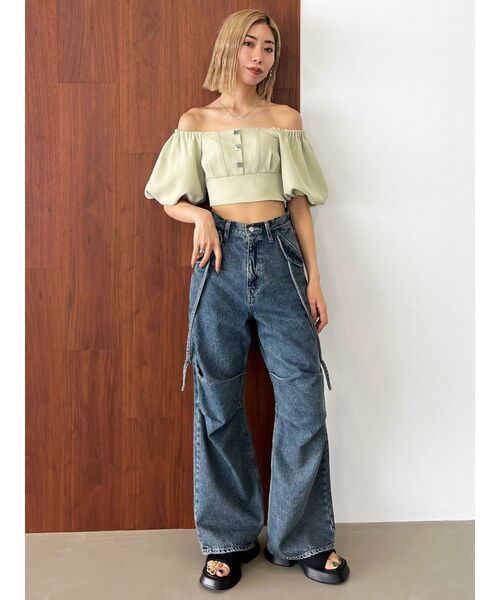 EMODA（エモダ）の「ボックスEボタントップ（シャツ/ブラウス・レディース・グリーン/ブルー/グレー/ブラック・FREE）」の7枚目の写真