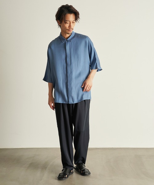 CUSTOM CULTURE（カスタムカルチャー）の「【Custom Culture】キュプラTWILL ドルマン ショートスリーブ シャツ（シャツ/ブラウス・メンズ・ライトベージュ/ブラウン系その他/ブラック/ホワイト系その他/サックスブルー・3/2）」の19枚目の写真