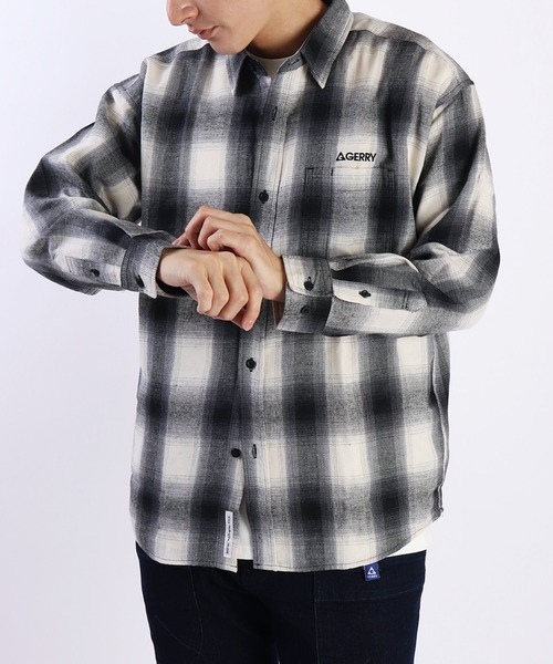 GERRY（ジェリー）の「GERRY フランネルシャツ オンブレチェック 長袖シャツ（シャツ/ブラウス・メンズ・ブラック/ブラックミックス/ホワイト/ブラウン/サックスブルー/ブルー/ベージュ・M/L/LL）」の8枚目の写真