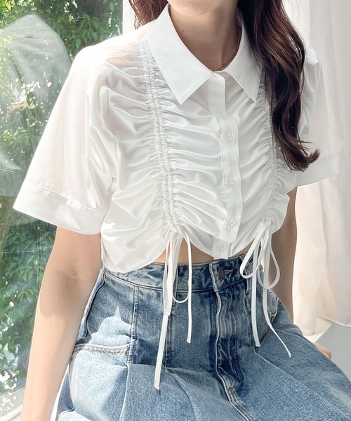 Heather（ヘザー）の「ドロストシャツ（半袖）　136030（シャツ/ブラウス・レディース・グレー系その他/ホワイト/ブルー系その他・FREE）」の2枚目の写真