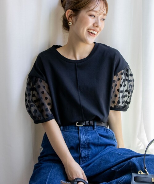 【即納&大特価】 NOLLEY'S（ノーリーズ）の「袖ドットチュールカットソー（T カットソー(半袖+袖なし)