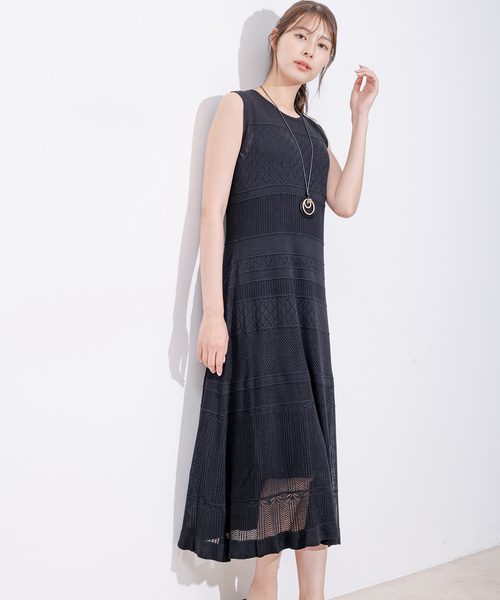 Jayro(ジャイロ)の「透かし編みノースリーブワンピース(インナー付き)(ワンピース・レディース・ライトグリーン/ブラック/ベージュ・M)」の2枚目の写真