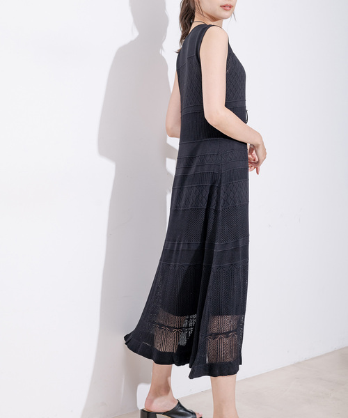 Jayro(ジャイロ)の「透かし編みノースリーブワンピース(インナー付き)(ワンピース・レディース・ライトグリーン/ブラック/ベージュ・M)」の5枚目の写真