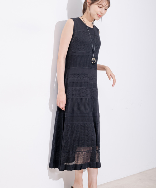 Jayro(ジャイロ)の「透かし編みノースリーブワンピース(インナー付き)(ワンピース・レディース・ライトグリーン/ブラック/ベージュ・M)」の8枚目の写真
