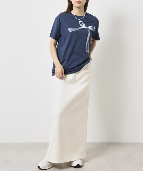 Firsthand（ファーストハンド）の「Firsthand/ファーストハンド オーガニックコットンビッグリボンプリントTシャツ / フロントデザインTシャツ（Tシャツ/カットソー・レディース・ブラック/ホワイト/ネイビー・FREE）」の19枚目の写真