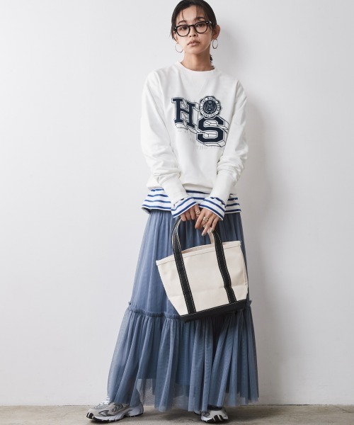 CHIC STYLE(シックスタイル)の「フロッキープリントスウェット <大きいサイズ有>シックスタイル(スウェット・レディース・ネイビー系/オフホワイト/チャコール・L/M/5L/4L/3L/LL)」の2枚目の写真