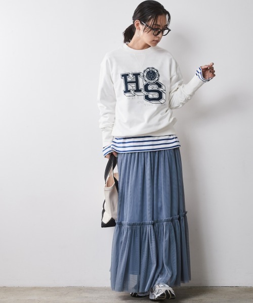 CHIC STYLE(シックスタイル)の「フロッキープリントスウェット <大きいサイズ有>シックスタイル(スウェット・レディース・ネイビー系/オフホワイト/チャコール・L/M/5L/4L/3L/LL)」の5枚目の写真