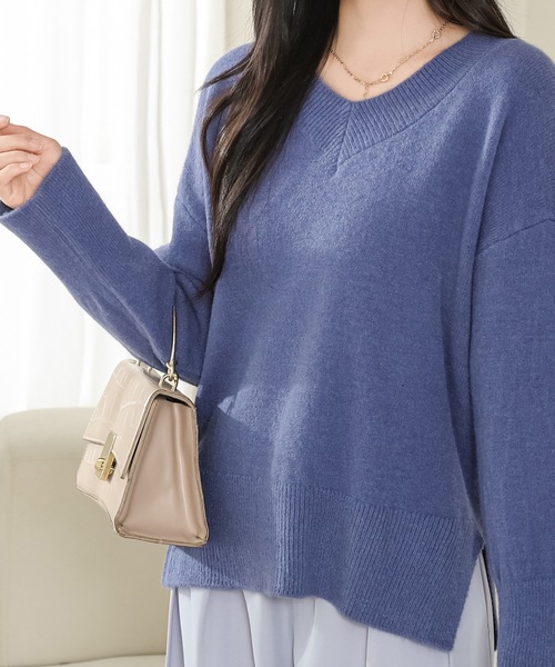 Lace Ladies(レースレディース)の「ソリッドカラー Vネック 長袖 ニット プルオーバー(ニット/セーター・レディース・ベージュ/ネイビー/ブラウン/グレー/アイボリー/ブラック・FREE)」の6枚目の写真