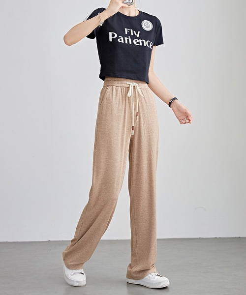 Lace Ladies(レースレディース)の「ハイウエスト ウエスト イージー ワッフル ワイドパンツ(スラックス・レディース・グレイッシュベージュ/ブラック/アイボリー・G/H/J/N/O/Q/T/U/W)」の13枚目の写真