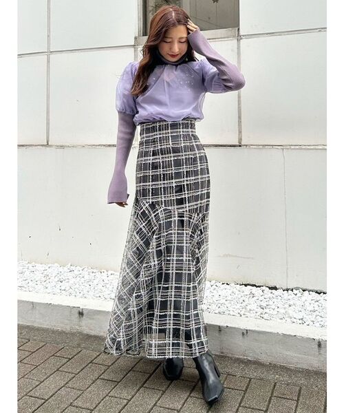 ニット セーター 異素材ドッキングシアーキラキラニット レディース MERCURYDUO（マーキュリーデュオ）の「異素材ドッキングシアー
